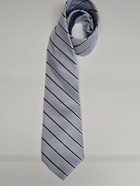 Tommy Hilfiger Light Blue Striped Men's Tie with Navy and White Accents